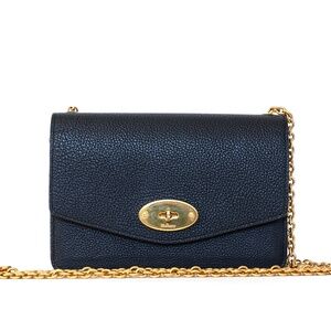 Mulberry Small Darley Night Sky Black Leather Crossbody  Full Chain Strap